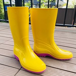 Bright yellow rain boots